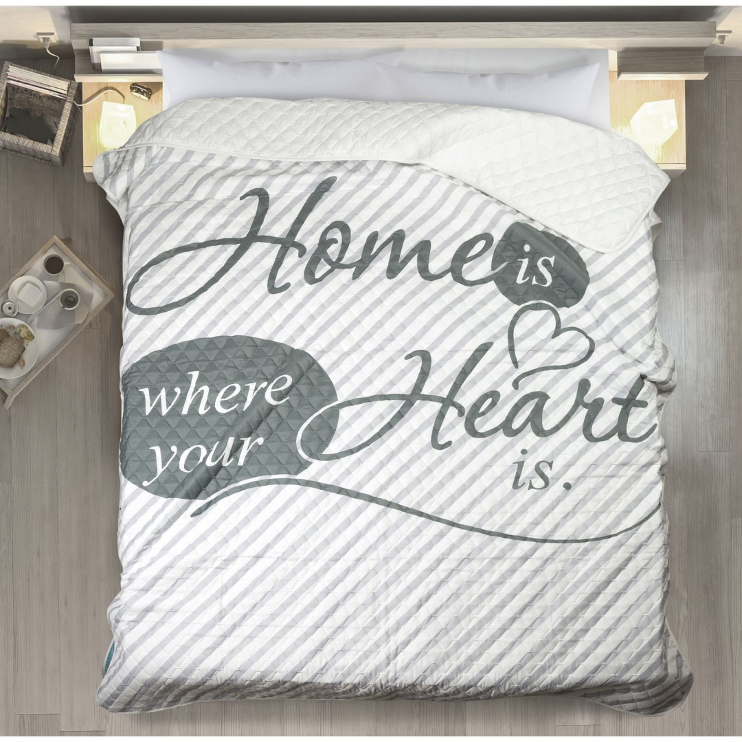 Alva 170x210 cm weiß grau Home is where heart is
