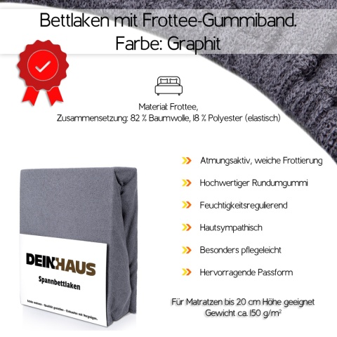 Spannbettlaken Frottee Graphit 90x200
