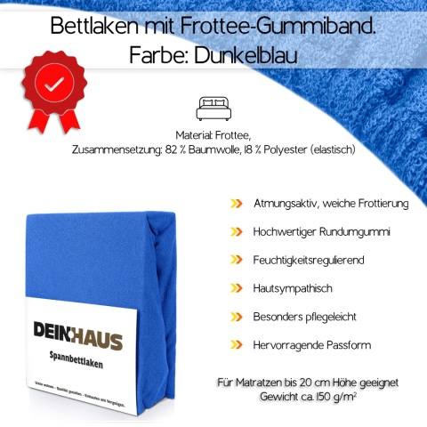 Spannbettlaken Frottee Dunkelblau 180x200