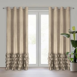 Vorhang CARLI mit Rüsche Velours Samtvorhänge dunkelbeige 140x250 cm Ösen