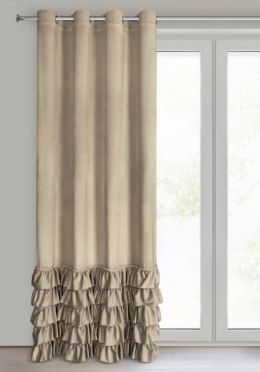 Vorhang CARLI mit Rüsche Velours Samtvorhänge dunkelbeige 140x250 cm Ösen