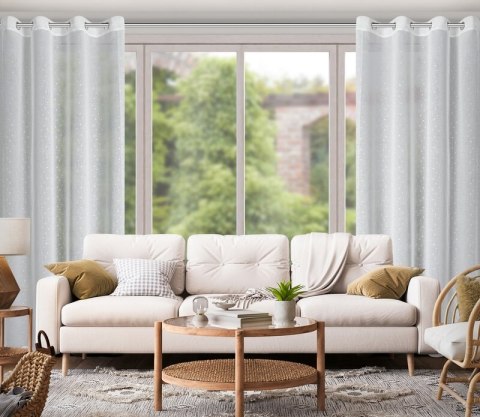 Gardine GINA weiß silber 140x250 Ösen