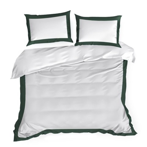 Bettwäsche garnitur LAURA weiß dunkelgrün 160x200 2x Kissenbezüge 70x80
