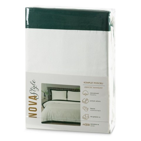 Bettwäsche garnitur LAURA weiß dunkelgrün 220x200 2x Kissenbezüge 70x80