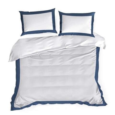 Bettwäsche garnitur LAURA weiß dunkelblau 160x200 2x Kissenbezüge 70x80