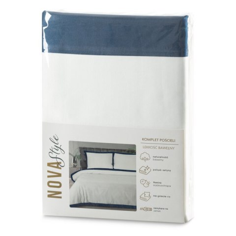 Bettwäsche garnitur LAURA weiß dunkelblau 220x200 2x Kissenbezüge 70x80