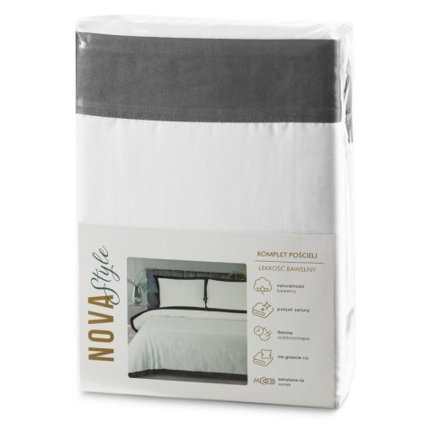 Bettwäsche garnitur LAURA weiß stahl 160x200 2x Kissenbezüge 70x80