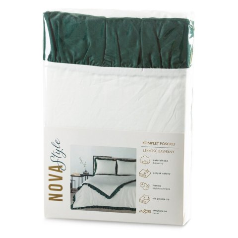 Bettwäsche garnitur ELIZA weiß dunkelgrün 160x200 2x Kissenbezüge 70x80