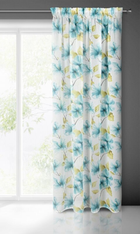 Gardine SOFIA weiß blau 140x270 Kräuselband