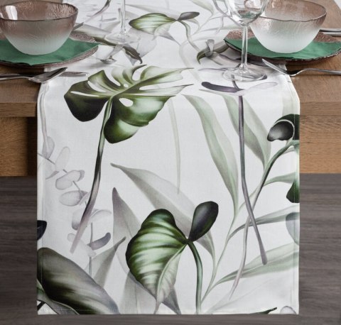 Tischdecke ELLEN 40X140 weiß grün mit botanischem Muster