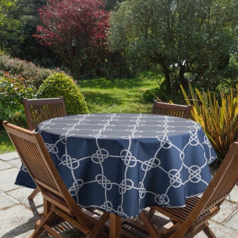 Tischdecke Garten Wassefest Outdoor 15E RD150 dunkelblau weiß