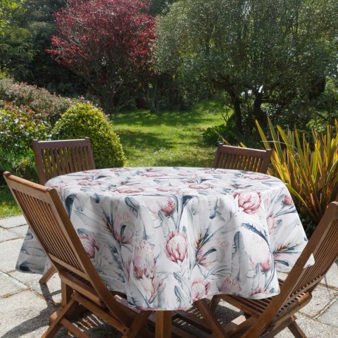 Tischdecke Garten Wassefest Outdoor 32E RD150 weiß blau