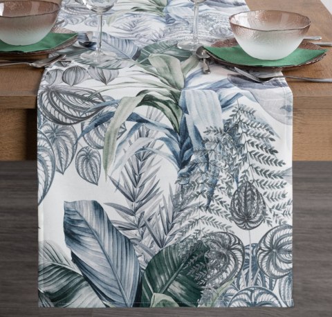 Tischdecke DAVOS2 40X140 grün silber mit botanischem Muster