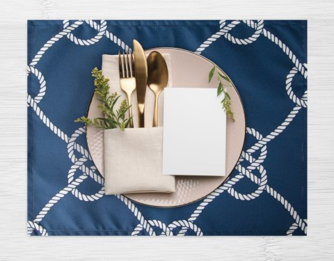 Tischdecke Garten Wassefest Outdoor 15A 30X40 X4 dunkelblau weiß