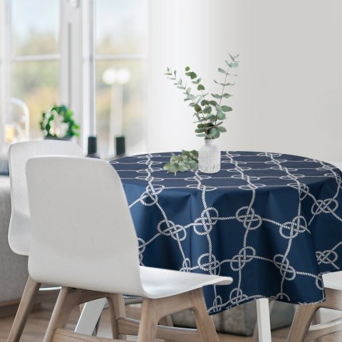 Tischdecke Garten Wassefest Outdoor 15E RD150 dunkelblau weiß