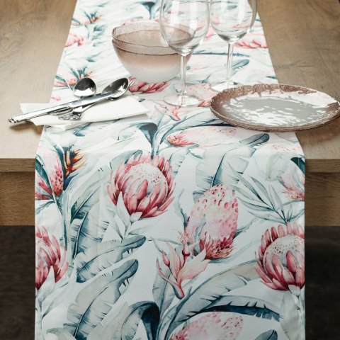 Tischdecke Garten Wassefest Outdoor 32C 40X180 weiß blau