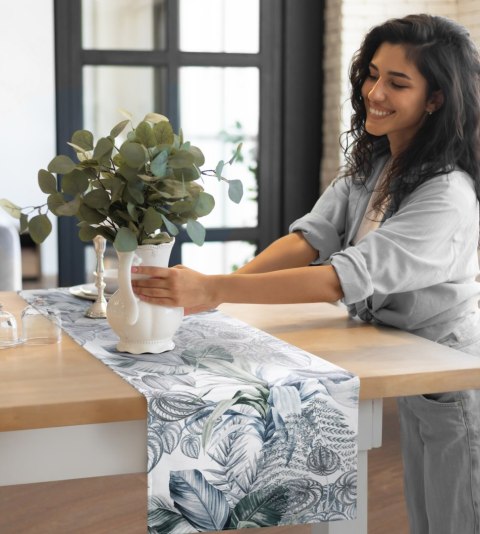 Tischdecke DAVOS2 85X85 grün silber mit botanischem Muster