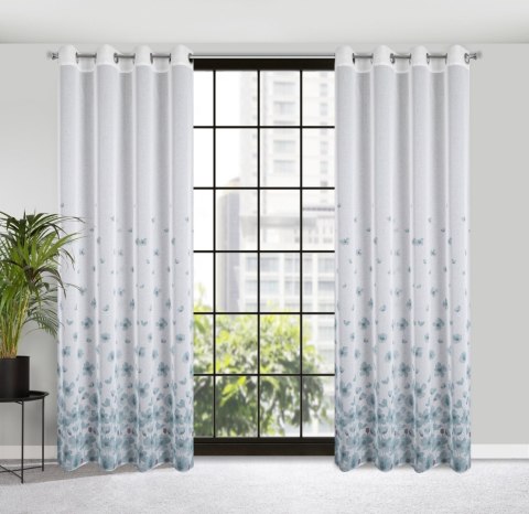 Vorhang ANDREA weiß türkis 140x250 Ösen