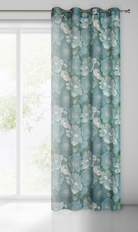 Vorhang ASTER dunkelminze weiß 140x250 Ösen