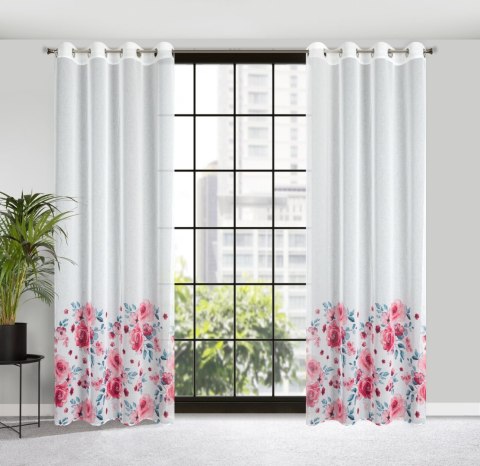 Vorhang CARLA weiß rosa 140x250 Ösen