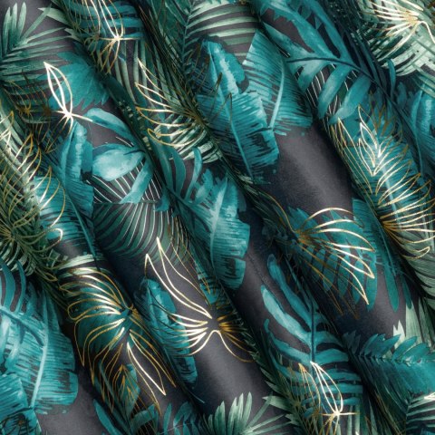 Vorhang DAVOS schwarz grün 140x270 Botanisches Muster Kräuselband Tunnelzug