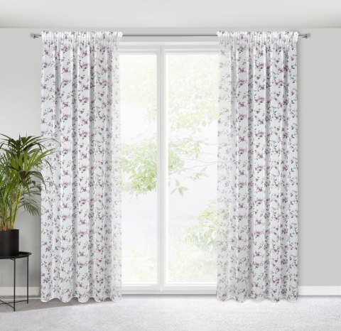 Vorhang DINA weiß lila 140x270 Kräuselband