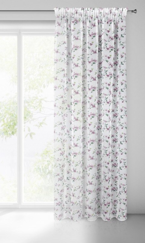 Vorhang DINA weiß lila 140x270 Kräuselband