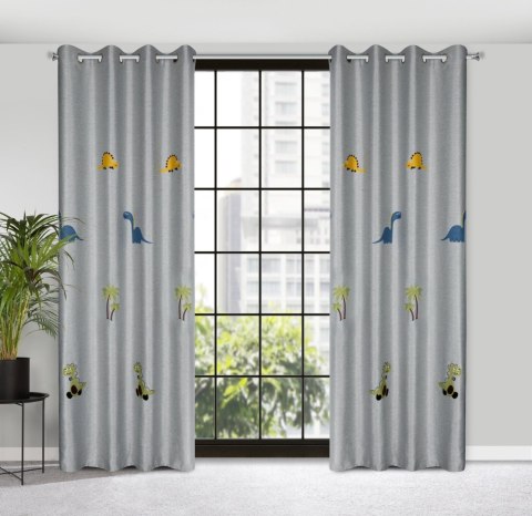 Vorhang DINO silber grün 140x250 Ösen